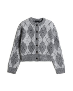Multi Grey Argyle Button Cardigan