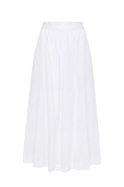 White Linen Blend Gathered Midaxi Skirt