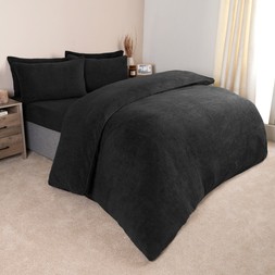 Brentfords Teddy Fleece Duvet Cover Set - Charcoal - Double - £18