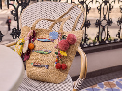 Beaded Fish Woven Basket Bag